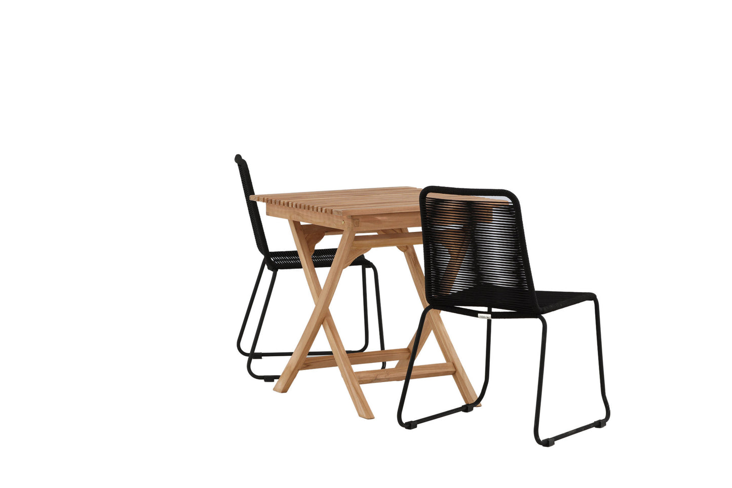 Ghana - Foldbart bord - Natur - Teak - 70*70cm Lidos Stabelbar stol - Sort Alu / Sort Reb