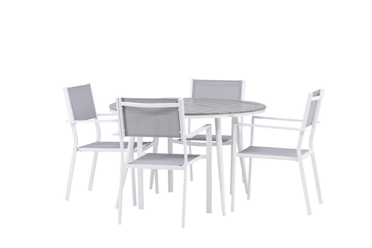 Break - Spisebord, Rundt - Hvid / Grå - Alu / Nonwood - 120ø Copacabana Stabelbar stol - Hvid/Grå