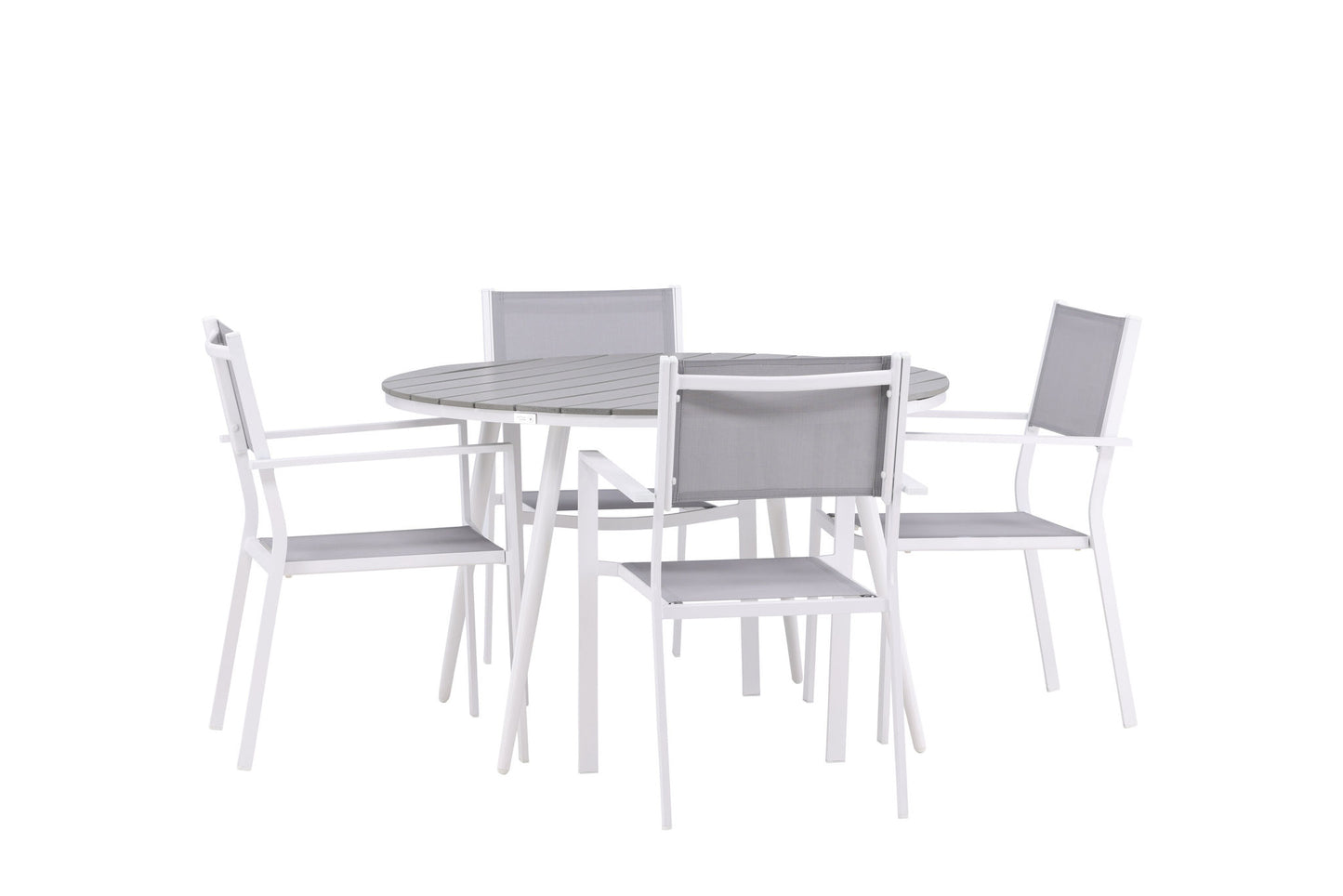 Break - Spisebord, Rundt - Hvid / Grå - Alu / Nonwood - 120ø Copacabana Stabelbar stol - Hvid/Grå