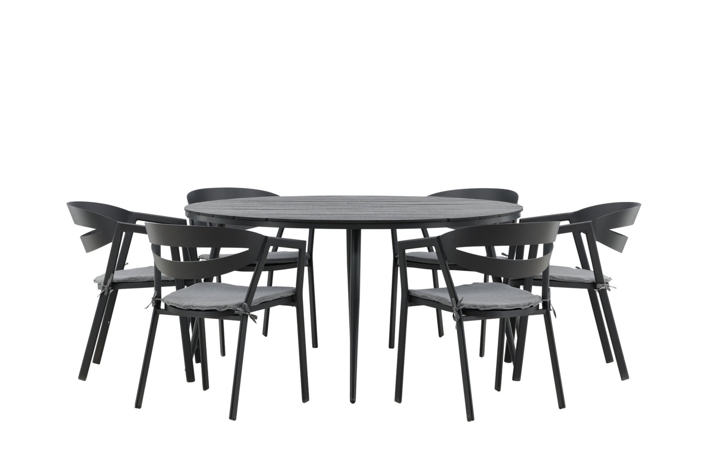 Break - Spisebord, Rundt - Sort - Alu / Nonwood - 150ø Slit - Spisebordsstol inkl. hynde - Sort /Grå - Aluminium