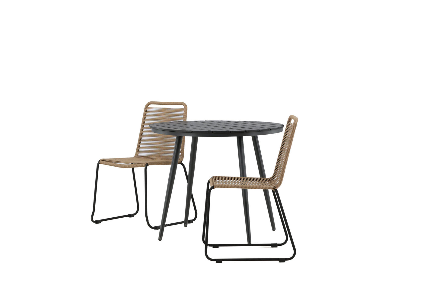 Break - Spisebord, Rundt - Sort - Alu / Nonwood - 90ø Lidos Stabelbar stol - Sort Alu / Latte Reb