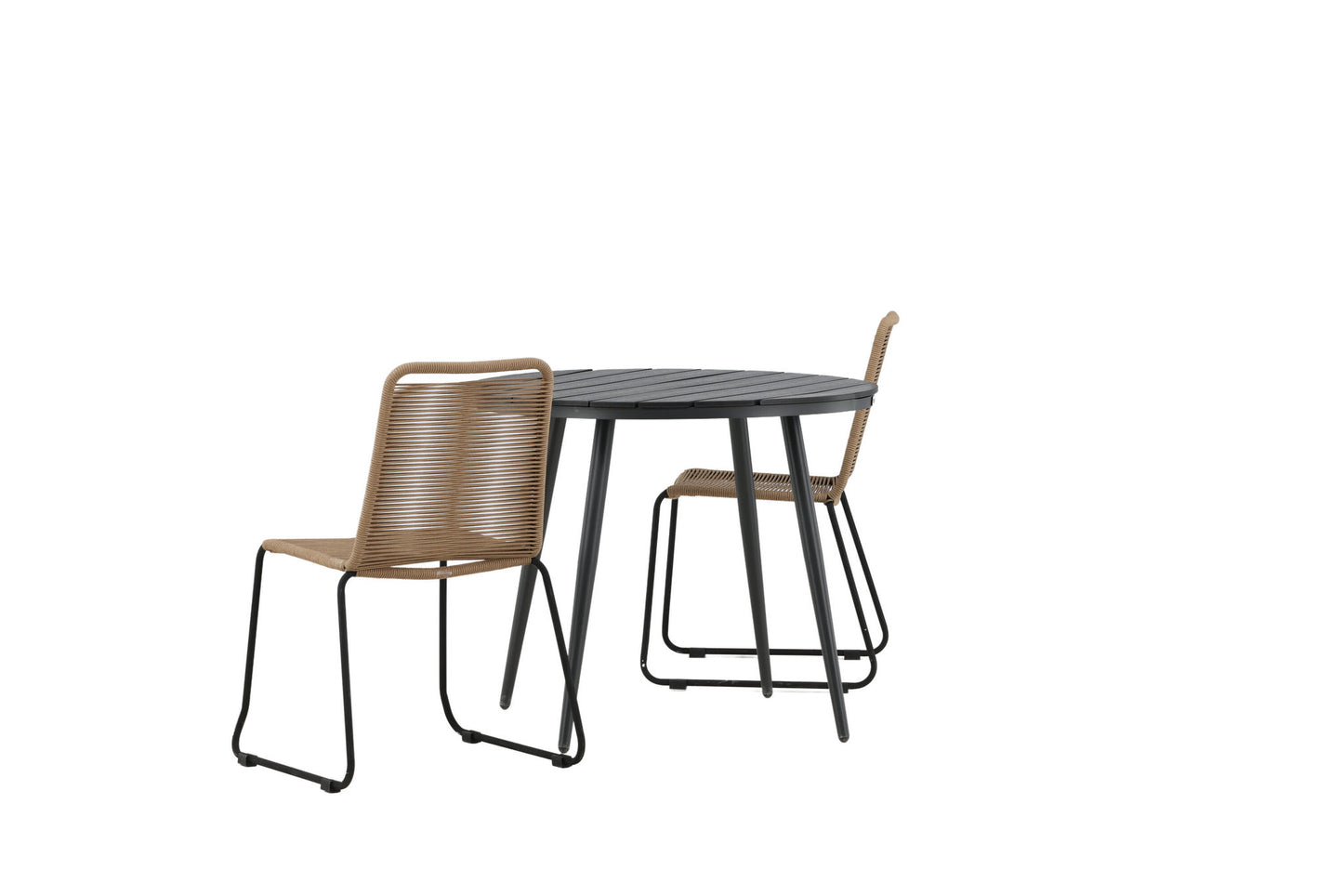 Break - Spisebord, Rundt - Sort - Alu / Nonwood - 90ø Lidos Stabelbar stol - Sort Alu / Latte Reb