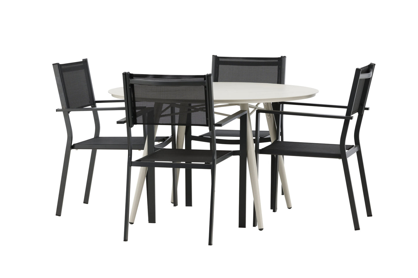 Lia - Spisebord, Beige - Rundt 120 cm Copacabana Stabelbar stol - Sort