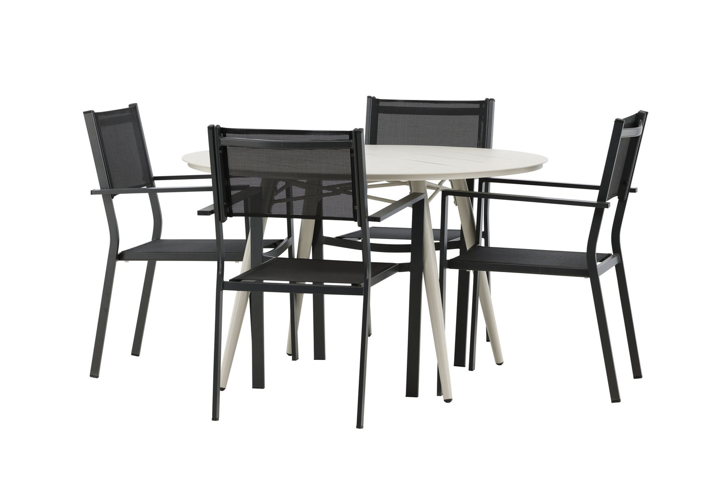 Lia - Spisebord, Beige - Rundt 120 cm Copacabana Stabelbar stol - Sort