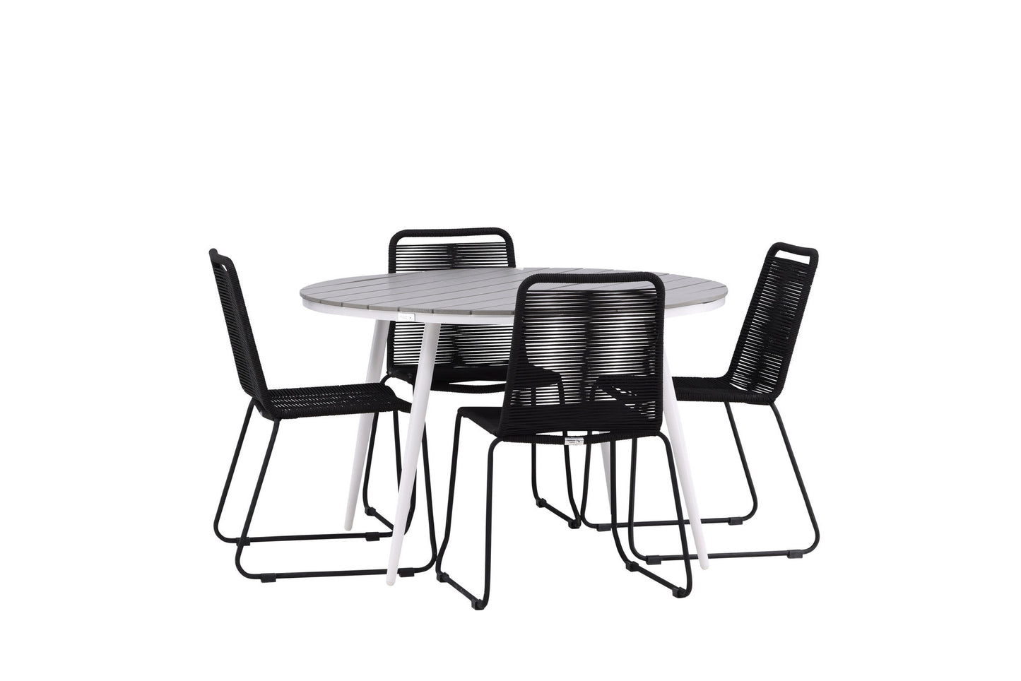 Break - Spisebord, Rundt - Hvid / Grå - Alu / Nonwood - 120ø Lidos Stabelbar stol - Sort Alu / Sort Reb