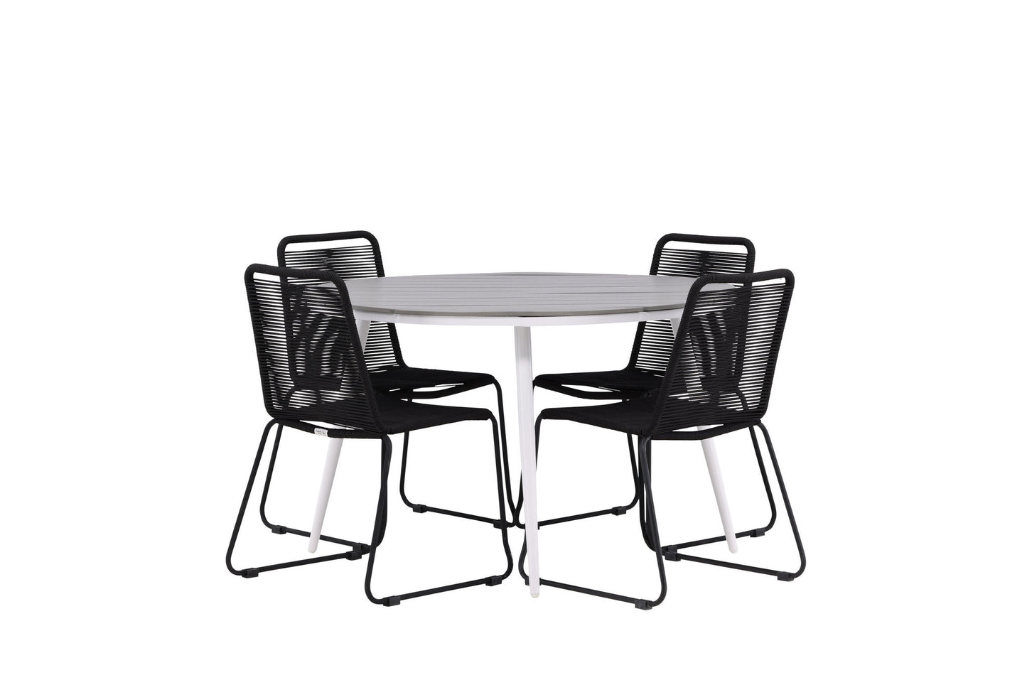 Break - Spisebord, Rundt - Hvid / Grå - Alu / Nonwood - 120ø Lidos Stabelbar stol - Sort Alu / Sort Reb