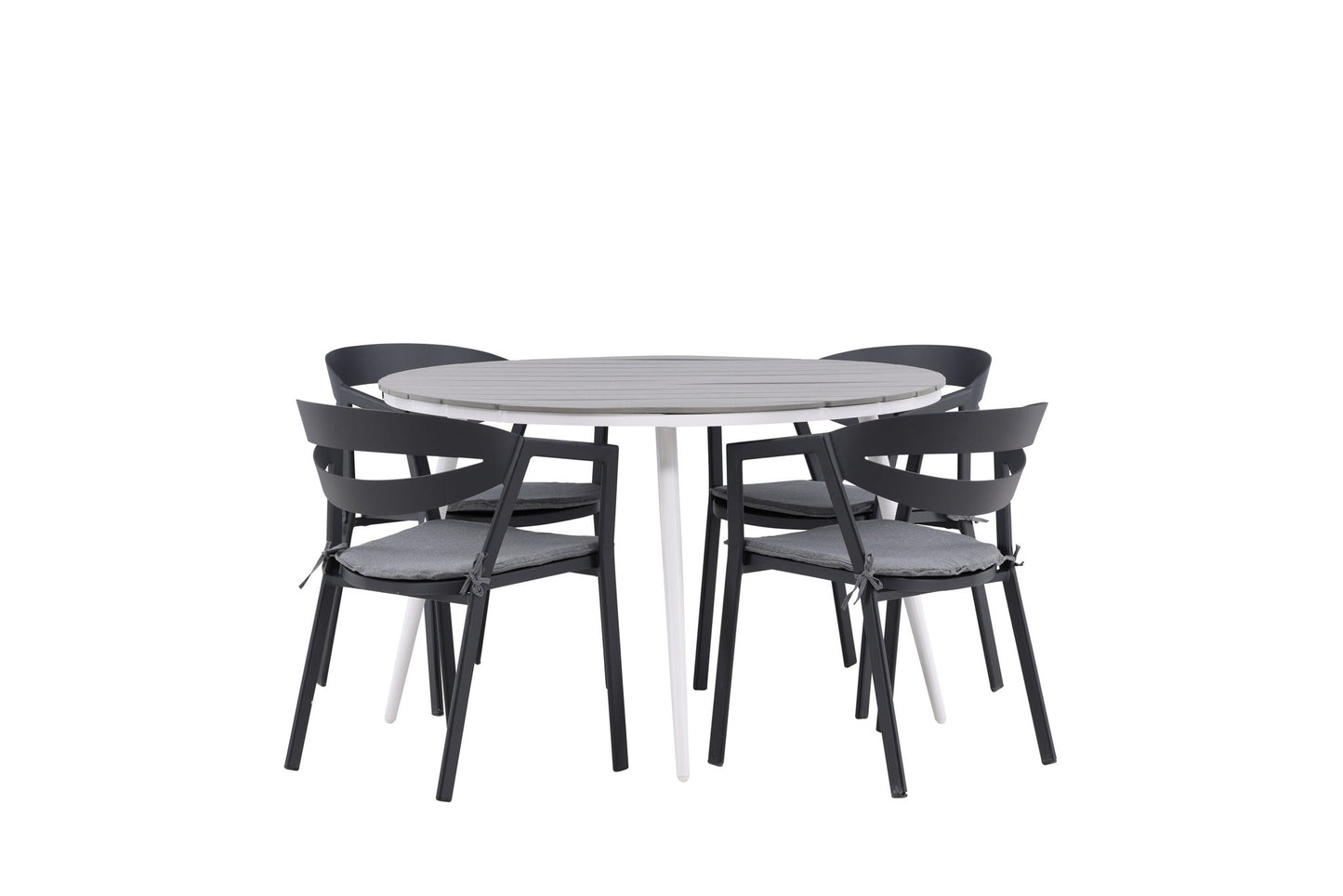 Break - Spisebord, Rundt - Hvid / Grå - Alu / Nonwood - 120ø Slit - Spisebordsstol inkl. hynde - Sort /Grå - Aluminium -