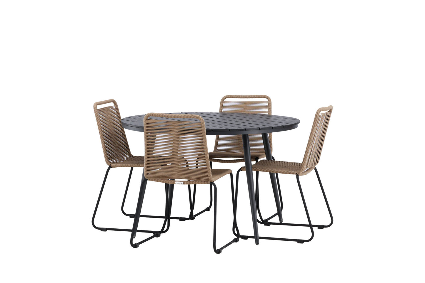 Break - Spisebord, Rundt - Sort - Alu / Nonwood - 120ø Lidos Stabelbar stol - Sort Alu / Latte Reb
