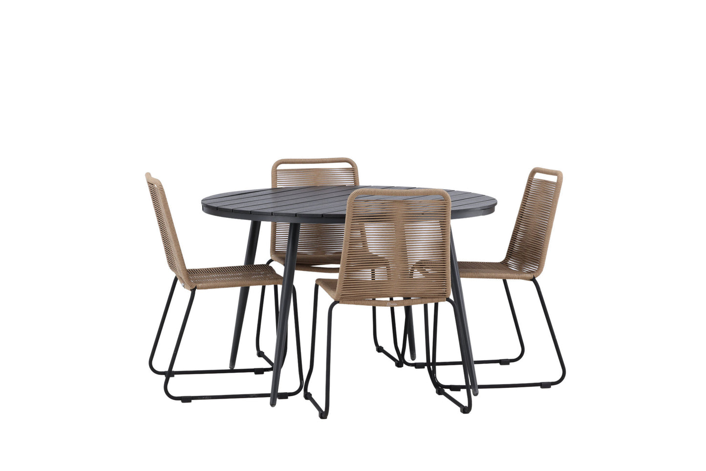 Break - Spisebord, Rundt - Sort - Alu / Nonwood - 120ø Lidos Stabelbar stol - Sort Alu / Latte Reb