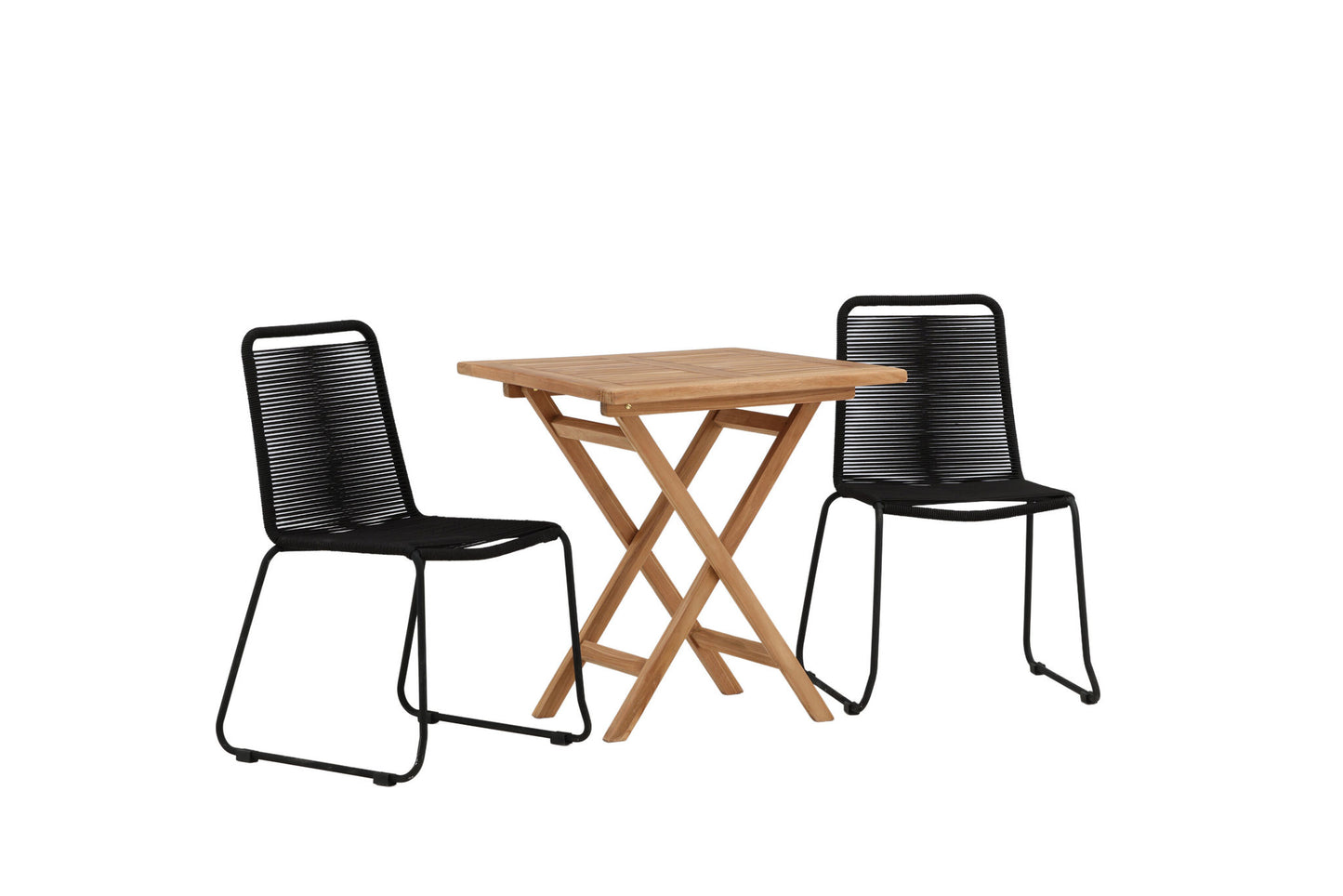 Kenya - Foldbart bord - Natur - Teak - 70*70cm Lidos Stabelbar stol - Sort Alu / Sort Reb