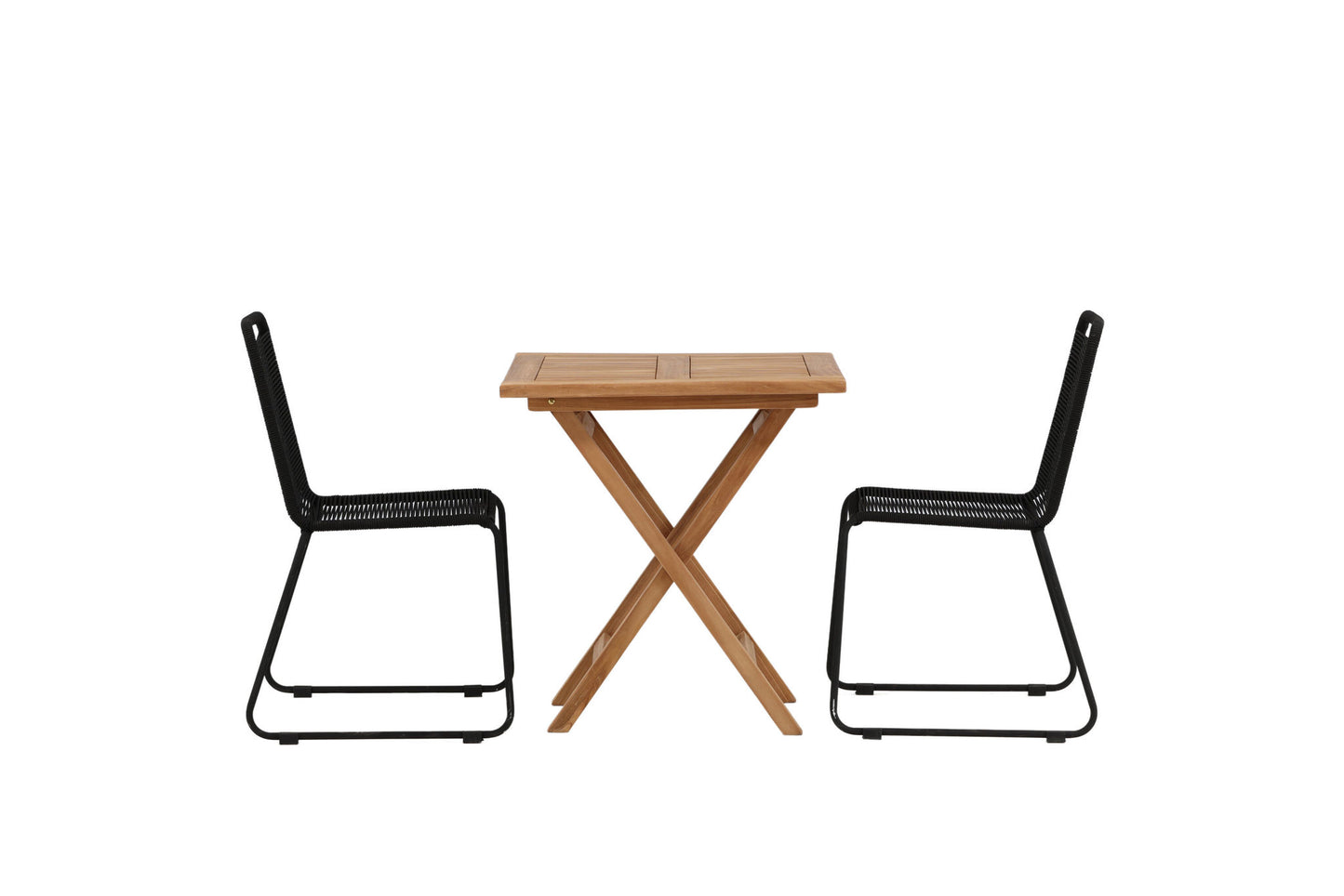 Kenya - Foldbart bord - Natur - Teak - 70*70cm Lidos Stabelbar stol - Sort Alu / Sort Reb