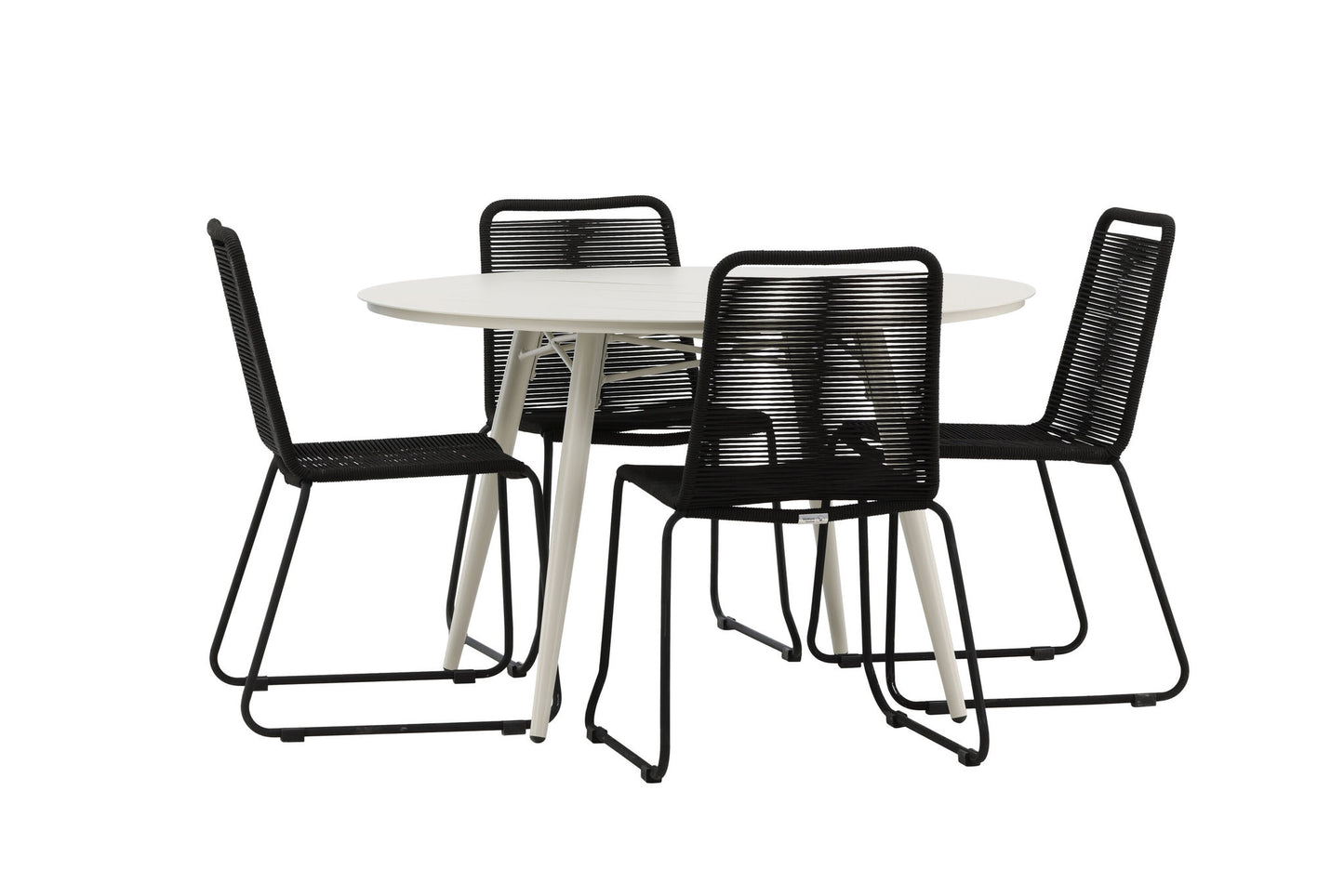 Lia - Spisebord, Beige - Rundt 120 cm Lidos Stabelbar stol - Sort Alu / Sort Reb