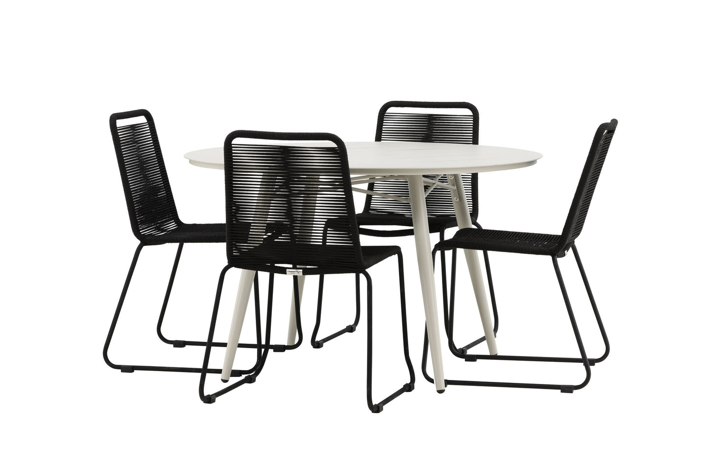 Lia - Spisebord, Beige - Rundt 120 cm Lidos Stabelbar stol - Sort Alu / Sort Reb