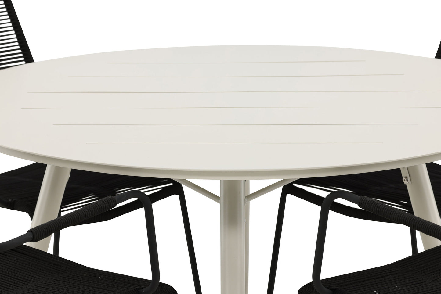 Lia - Spisebord, Beige - Rundt 120 cm Lidos Stol m. armlæn - Sort Alu / Sort Reb