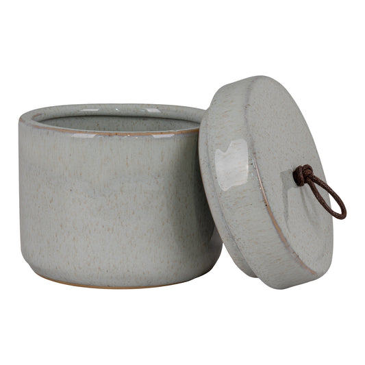 Krukke - Krukke i keramik, med låg, grå, rund, Ø10,5x10 cm