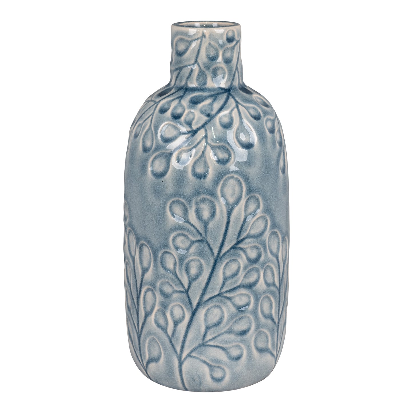 Vase - Vase i keramik, blå med mønster, rund, Ø12x26 cm