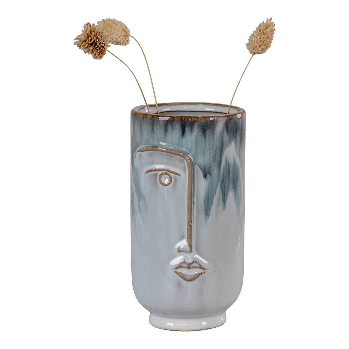Vase - Vase i keramik, mint med ansigt, rund, Ø9,5x17 cm