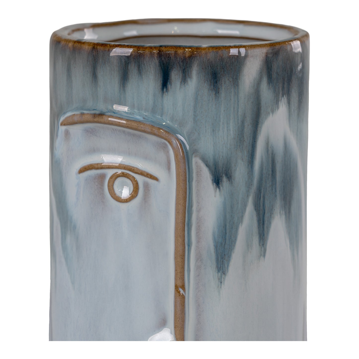 Vase - Vase i keramik, mint med ansigt, rund, Ø9,5x17 cm
