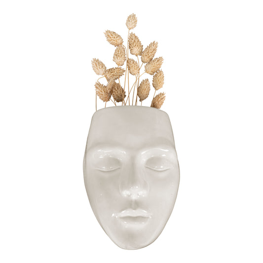 Urtepotte - Urtepotte i keramik, hvid, ansigt, væghængt, 13x9x18 cm