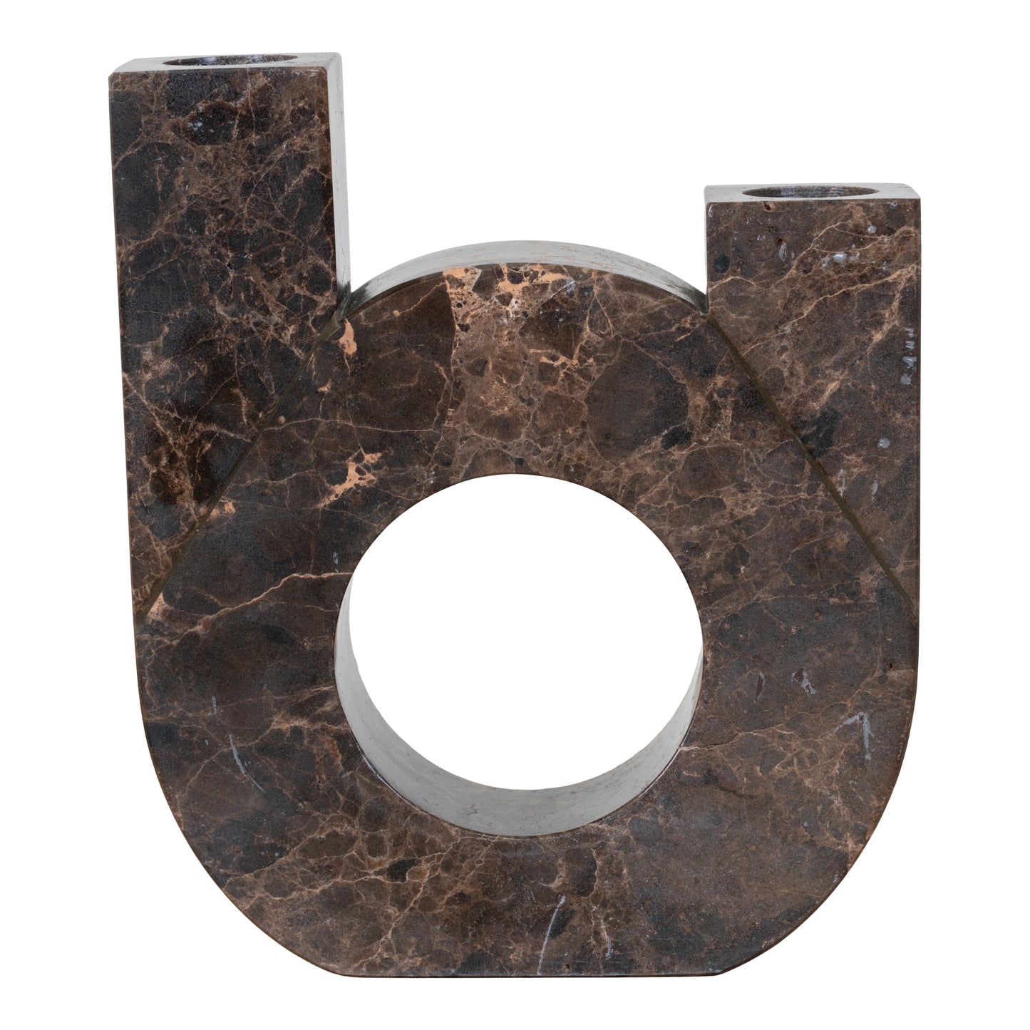 Lysestage - Lysestage i marmor, brun, dobbelt holder, 13x3,5x15 cm