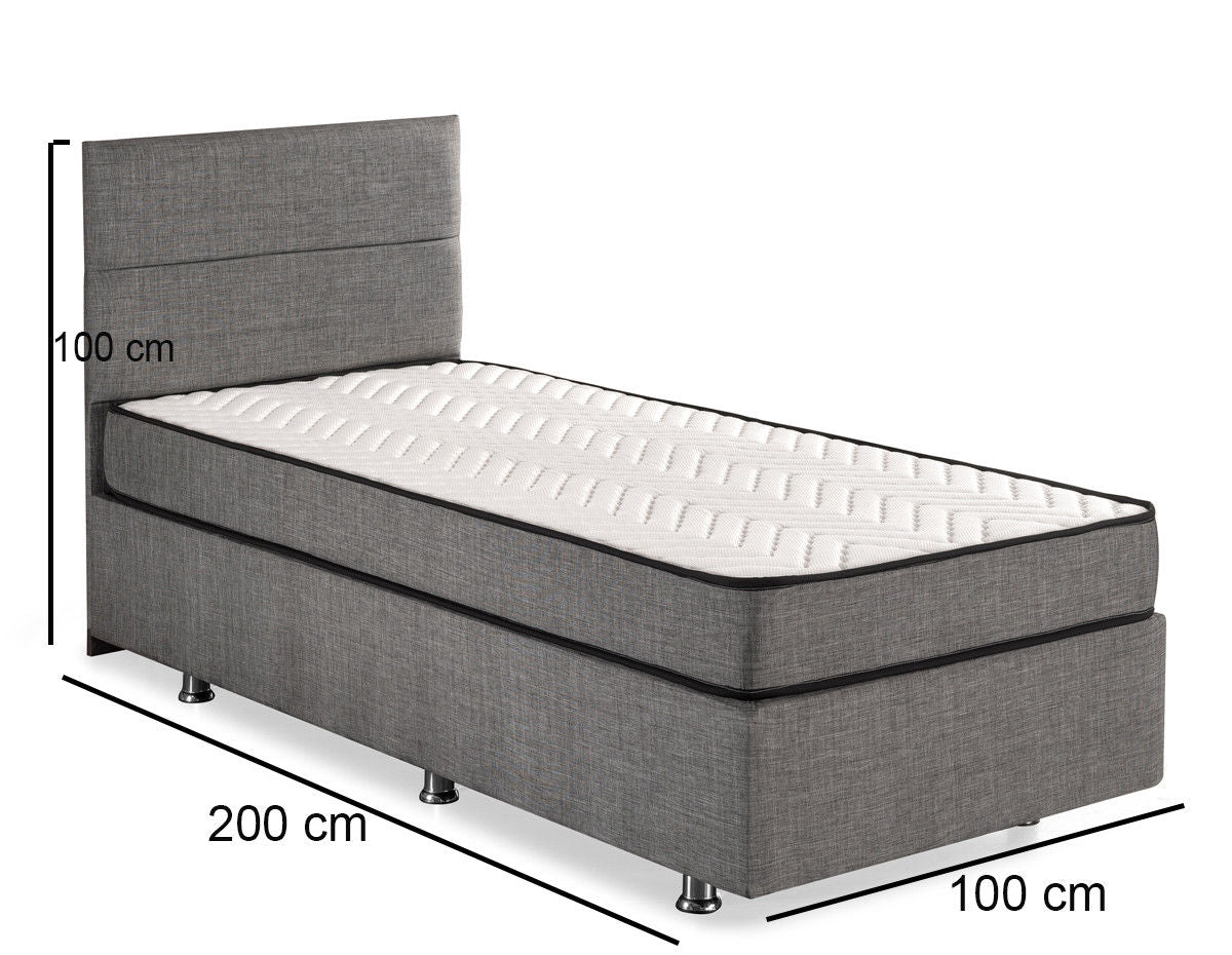 Sølv - Grå (100 x 200) - Enkeltsengsbund og sengegavl