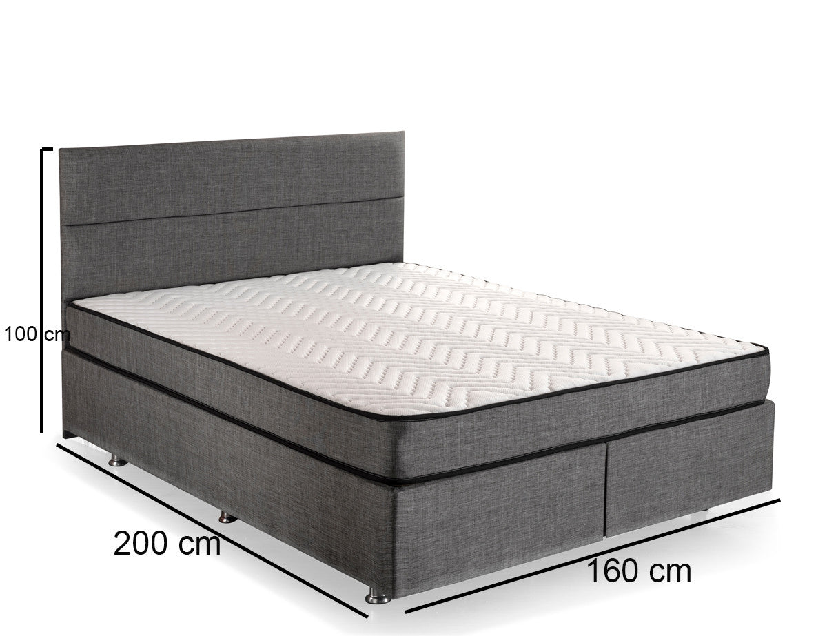 Dobbelt madras, bund og sengegavl - Sølv – grå (160 x 200)