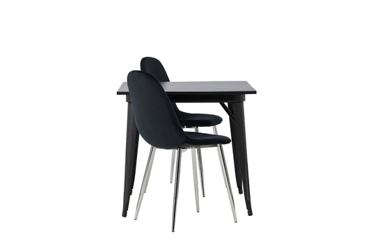 Tempe spisebord - sort / sort MDF +polær spisestol - sort fløjl / krom _2