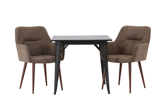 Tempe spisebord - sort / sort MDF +i morgen spisestol - mørk valnød / mørkegrå / brunt stof _2