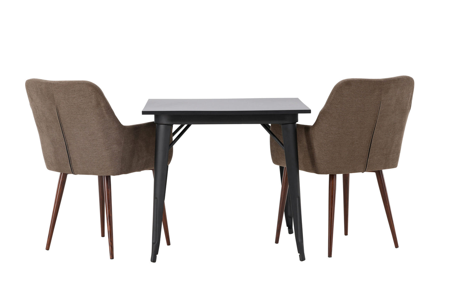 Tempe spisebord - sort / sort MDF +i morgen spisestol - mørk valnød / mørkegrå / brunt stof _2