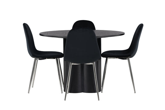 Olivia spisebord - sort / sort finer +polær spisestol - sort fløjl / krom _4