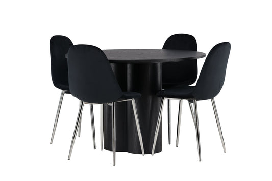 Olivia spisebord - sort / sort finer +polær spisestol - sort fløjl / krom _4
