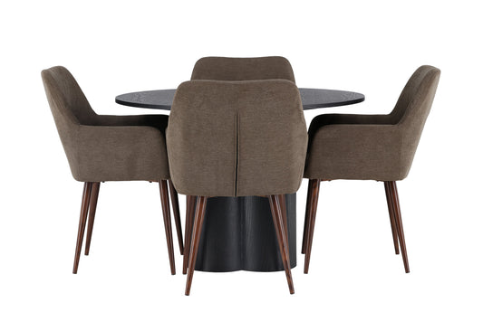 Olivia spisebord - sort / sort finer +i morgen spisestol - mørk valnød / mørkegrå / brunt stof _4