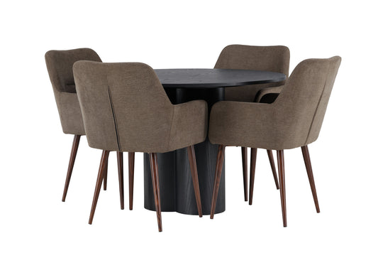 Olivia spisebord - sort / sort finer +i morgen spisestol - mørk valnød / mørkegrå / brunt stof _4