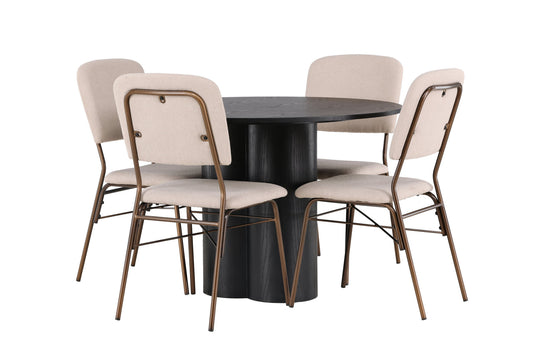 Olivia spisebord - sort / sort finer +seda spisestol - mat brun / beige stof _4