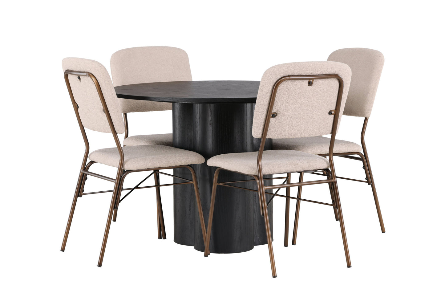Olivia spisebord - sort / sort finer +seda spisestol - mat brun / beige stof _4