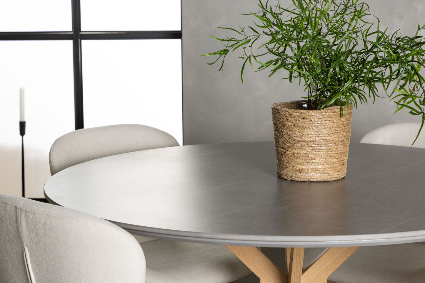 Piazza spisebord - naturlig / mørkegrå spraysten +lilja spisestol - Oaklook / beige stof _4