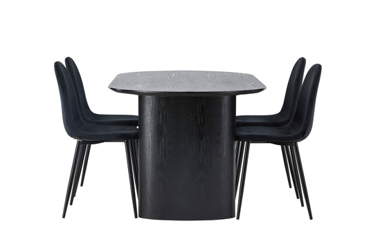 Isolde spisebord 180*75 - sort / sort MDF +polær spisestol - sorte ben / sort fløjl _4