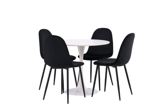 Hamden spisebord - hvid MDF+polær spisestol - sorte ben / sort fløjl_4