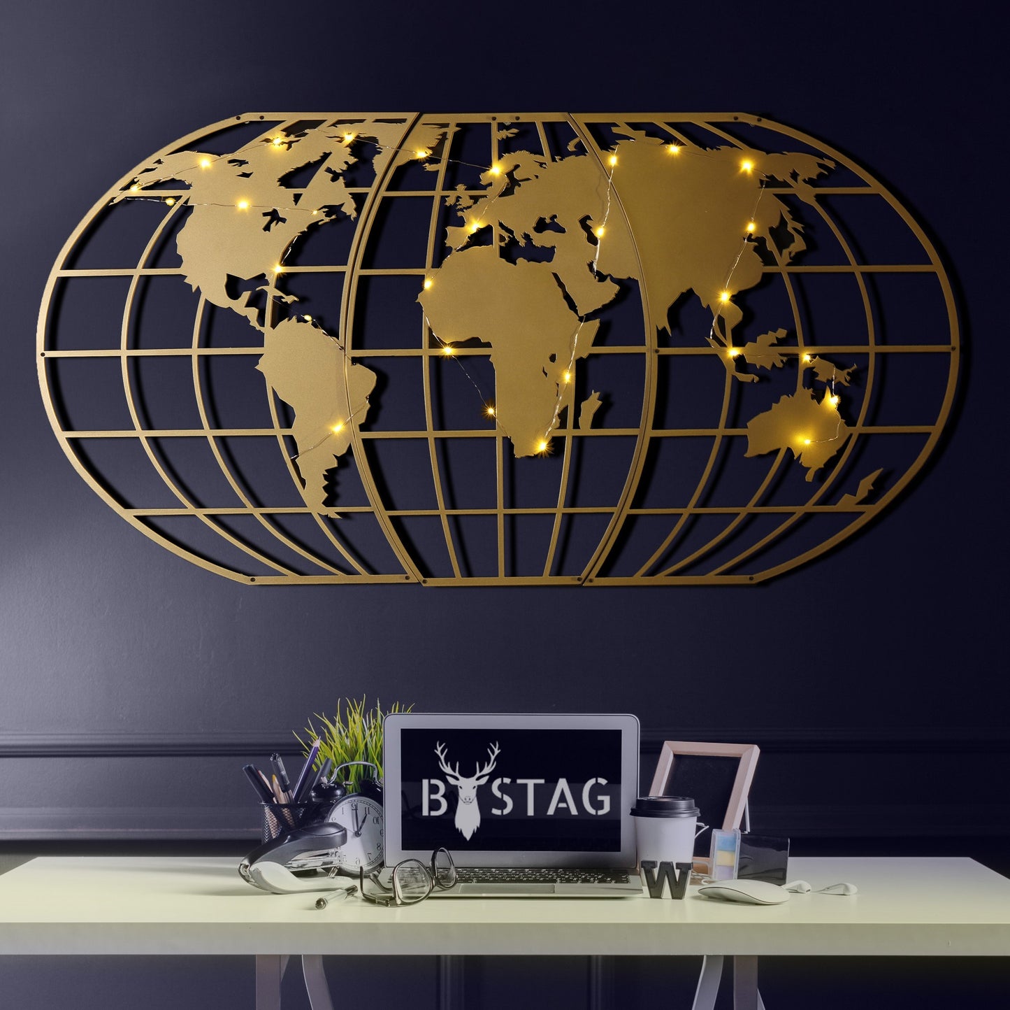 TAKK World Map Globe Led - Gold - NordlyHome.dk