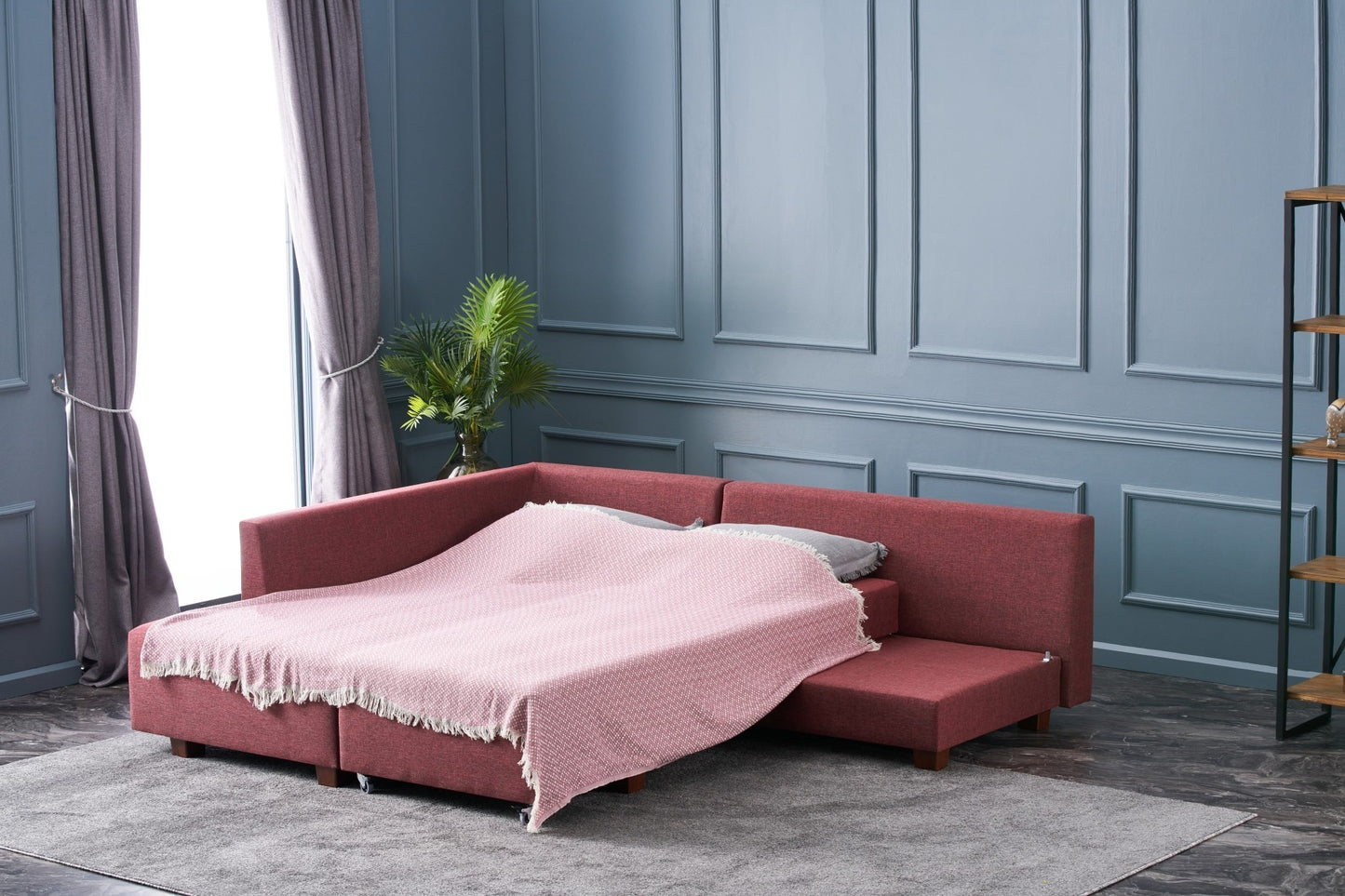 TAKK Manama Corner Sofa Bed Left - Claret Red - NordlyHome.dk