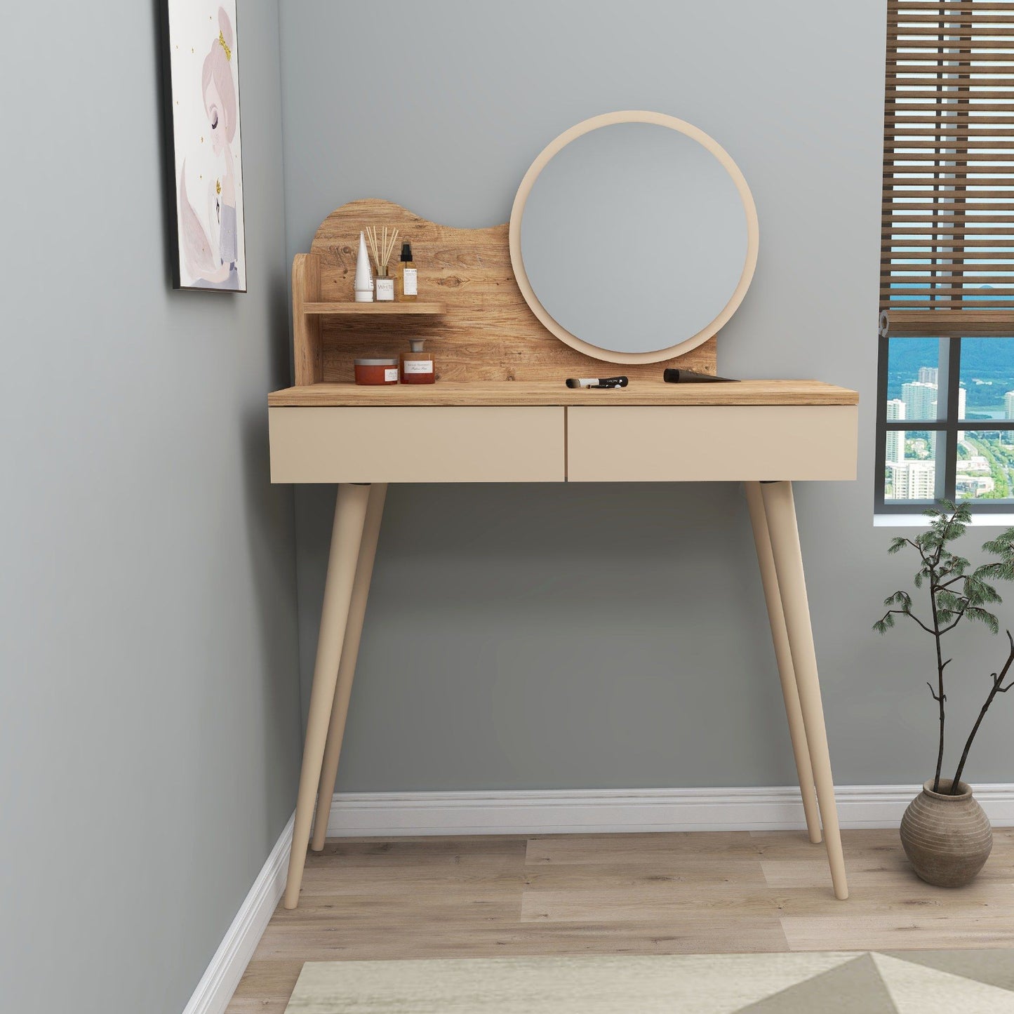 Gutty - Atlantic Pine, Beige - Make-up bord med spejl