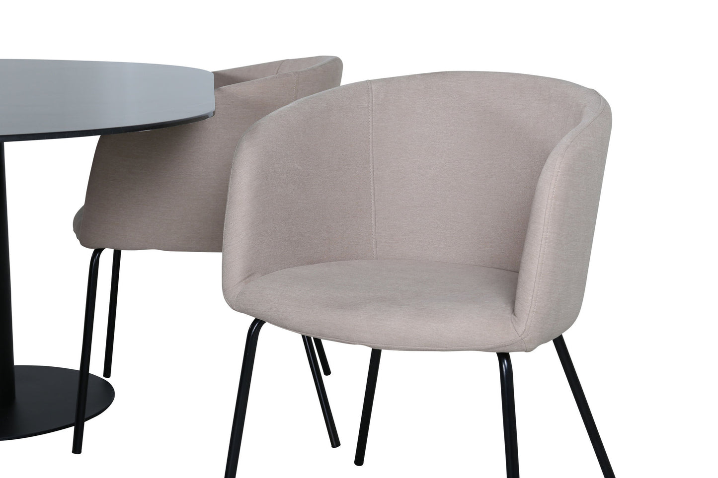 Pillan - Ovalt spisebord, Sort glas Marmor+Berit Stol, Sort Beige Stof (Polyester lined)