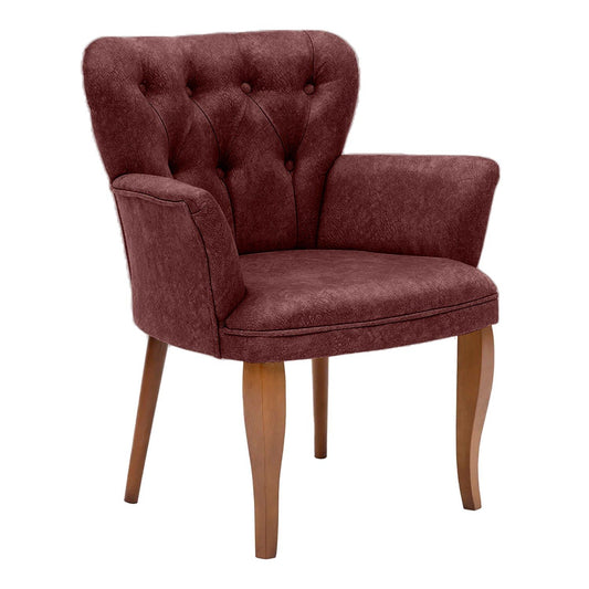 Paris Walnut Wooden - Claret Red - Wing Chair