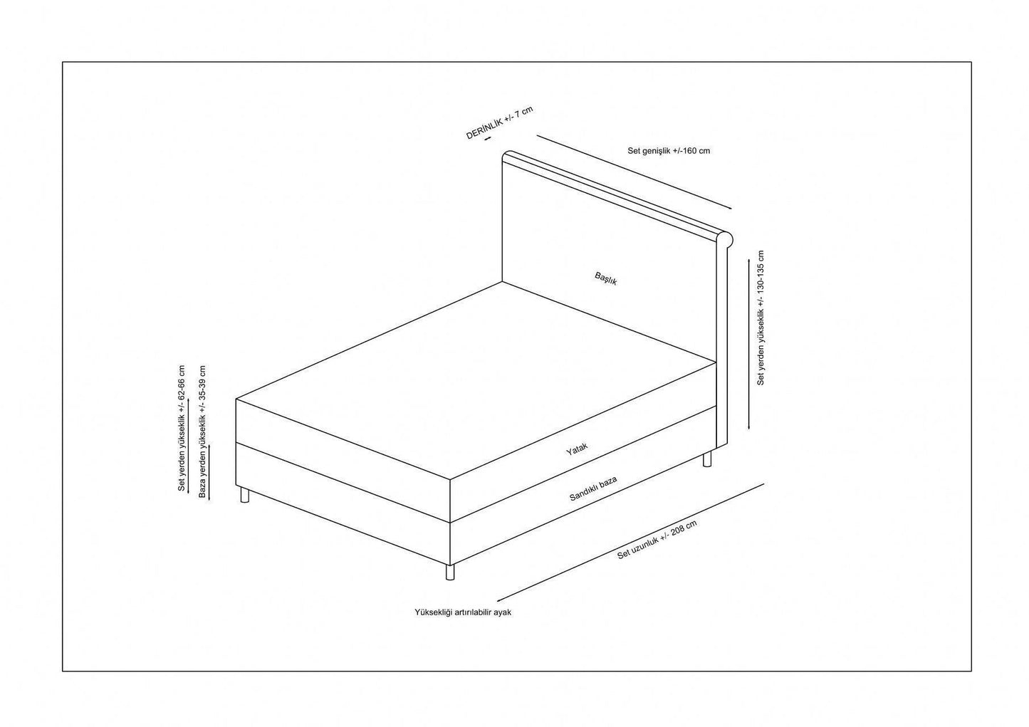 Sonata Set 140 x 200 - Grey - Double Mattress, Base & Headboard