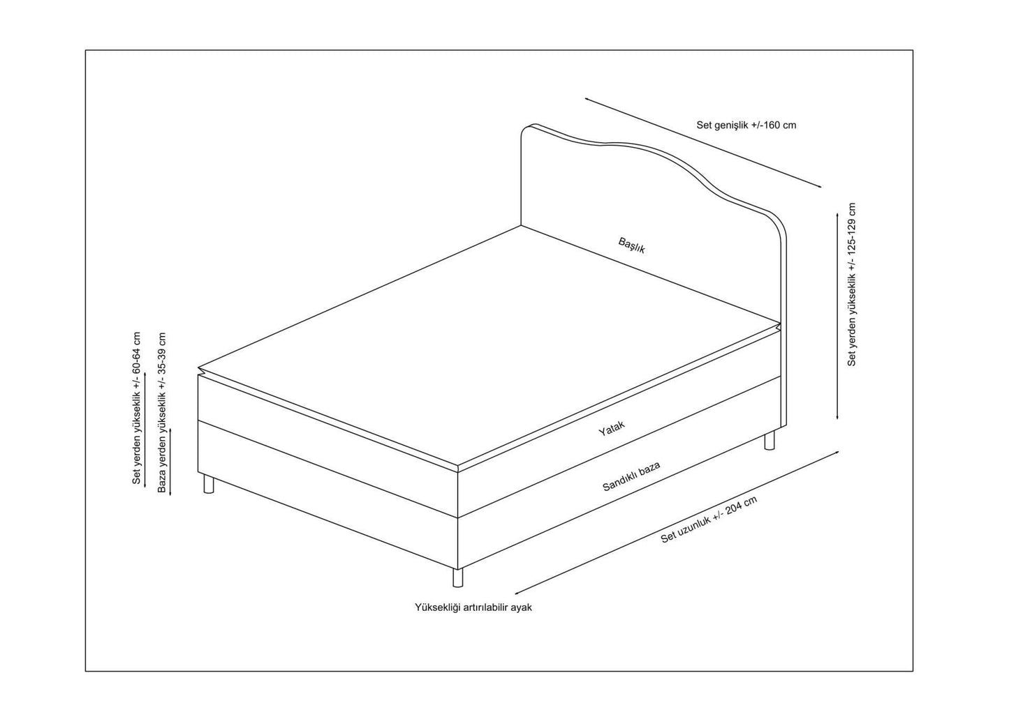 Vassi - Kontinentalseng, 160 x 200 v3 - Grå - Dobbelt madras, base & sengegavl
