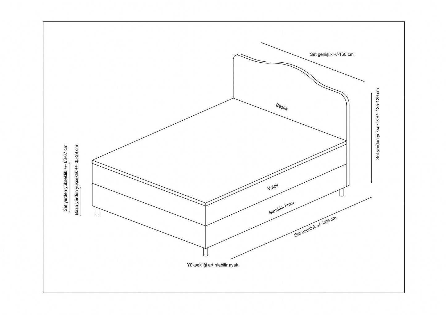 Vassi - Kontinentalseng, 150 x 200 - Beige - Dobbelt madras, base & sengegavl