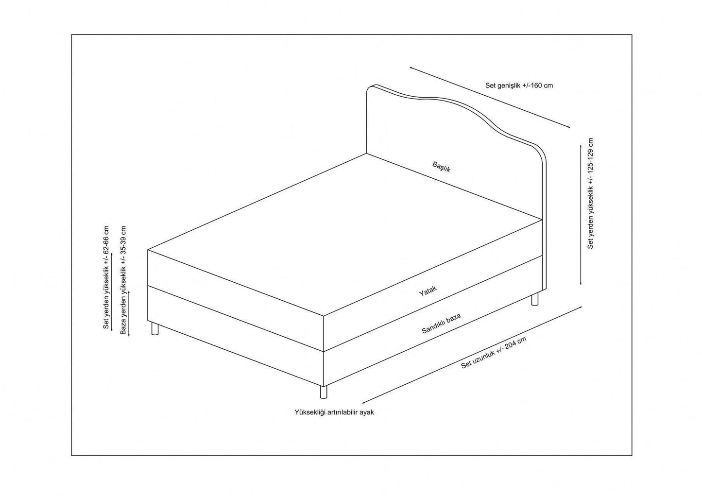 Vassi - Kontinentalseng, 150 x 200 v2 - Beige - Dobbelt madras, base & sengegavl