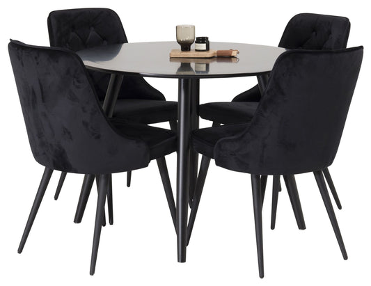 Plaza Rundt Spisebord - Sort - Ø100*H75 +Velvet Deluxe Spisestol - Sorte ben / sort fløjl _4