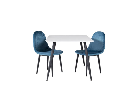 Polar spisebord 80*60 XXS - Hvid / sort +polær spisestol XXS - Blue Velvet _2