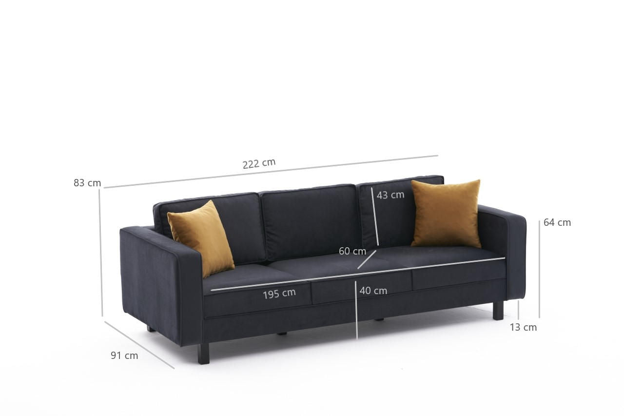 Kale Velvet - antracit - 3-sæders sofa